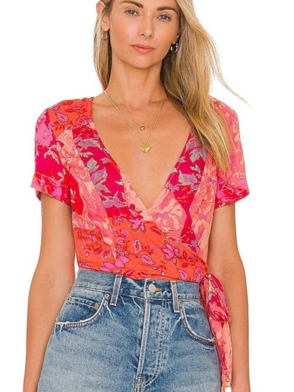 Free People Ashlee boho Patchwork Floral Wrap Top